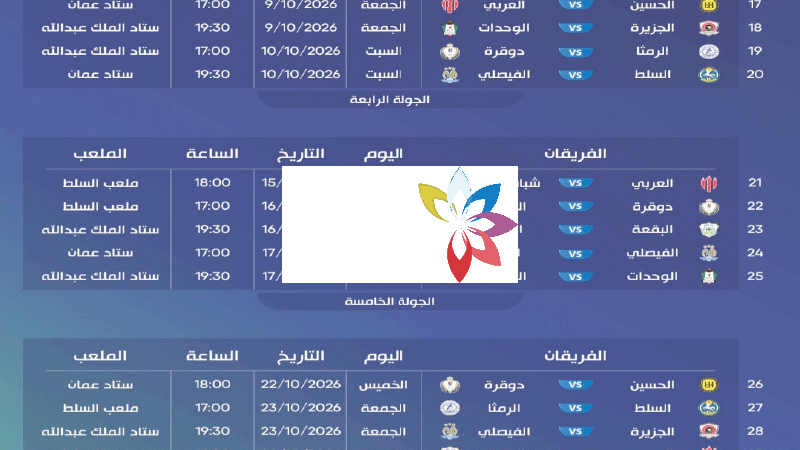 إصدار جدول الأسابيع من الرابع وحتى التاسع لدوري المحترفين